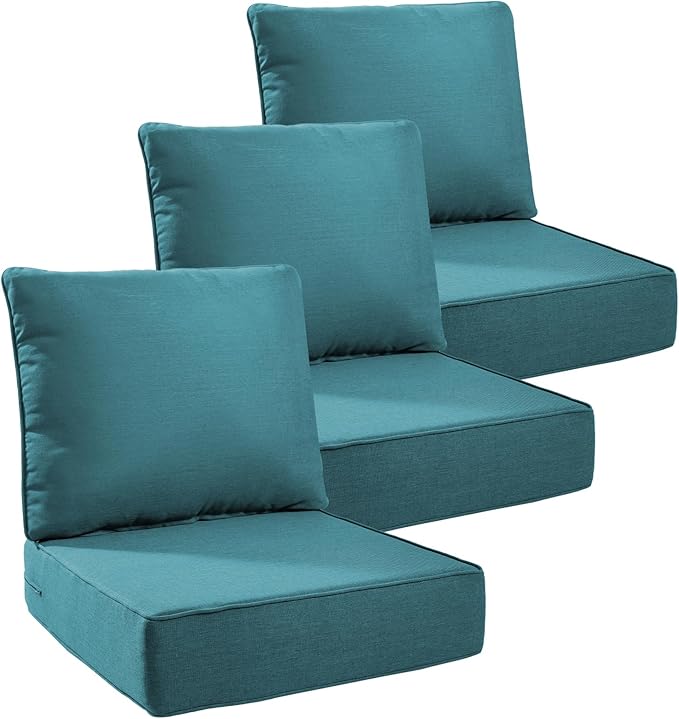 6" Thick Outdoor Cushions 24x24x6, 3-Set Deep Seat Patio Cushions by Pugire