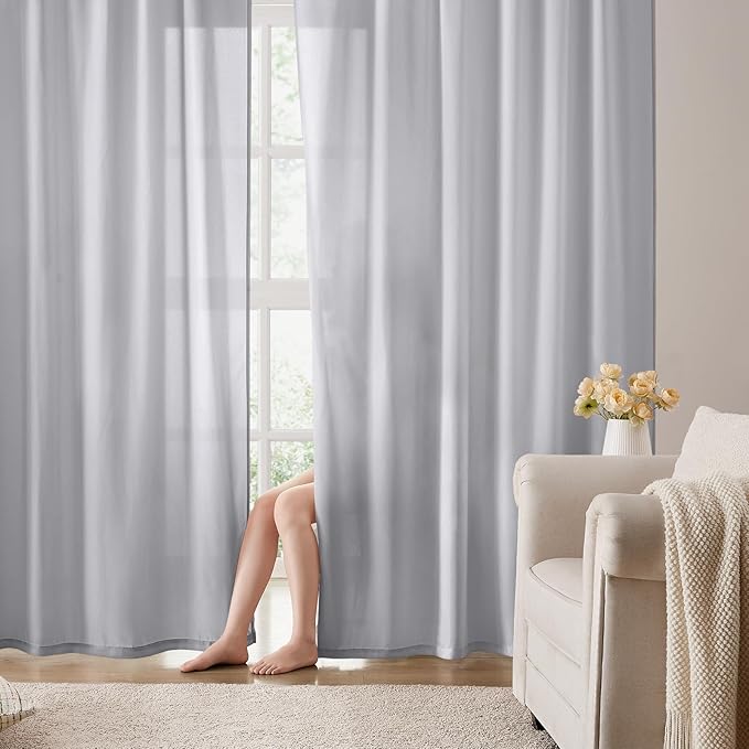 HOMEIDEAS Non-See-Through Light Grey Privacy Semi Sheer Curtains 96 Inches Long by HOMEIDEAS