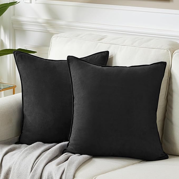 Fancy Homi 2 Packs Black Decorative Throw Pillow Covers 20x20 inch, Super Soft by Fancy+Homi