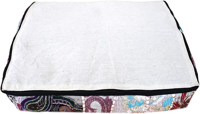 CRAFT KALA Indian Square Patchwork Traditional Pouf Cover Indian Living Room - Image 8