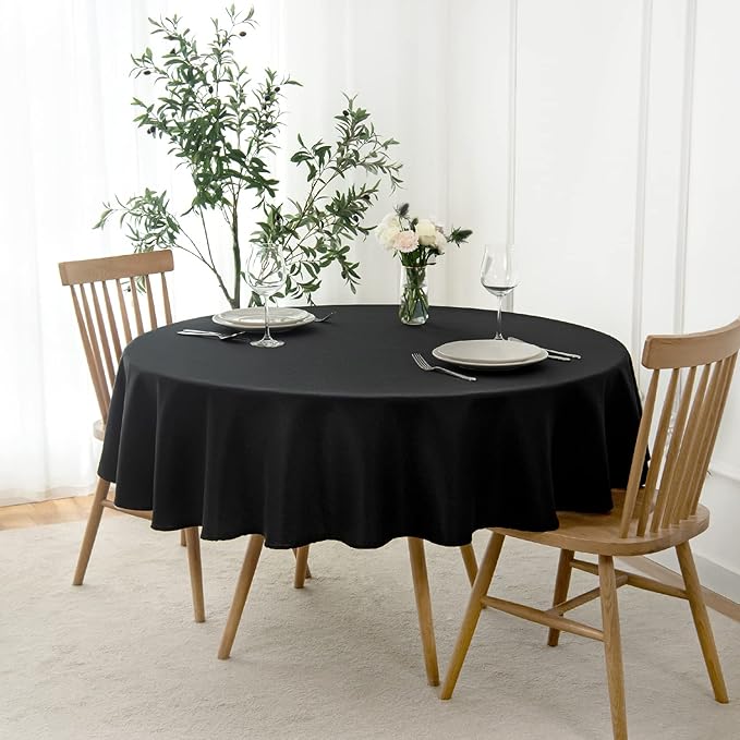 maxmill Round Linen Looking Textured Tablecloth Spill-Proof Wrinkle Free Soft by maxmill