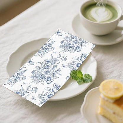 100 PCS Blue Floral Paper Napkins, Disposable Blue & White Flowers Bathroom - Image 6