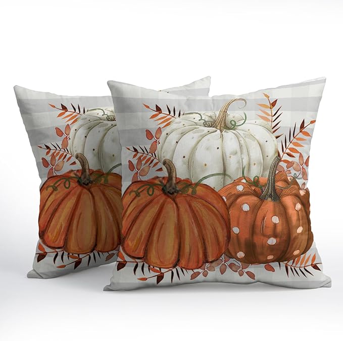 Fall Pumpkins Outdoor Pillows 18x18 Inch Set of 2 Autumn Harvest Pumpkin - Image 2