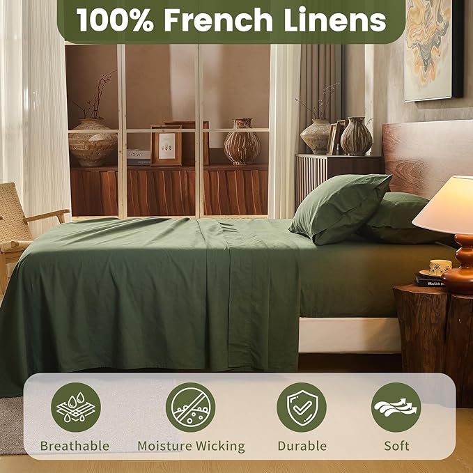 100% Linen Sheets King Size, Breathable & Durable 4-Piece Bed Flax Sheet Set - Image 2