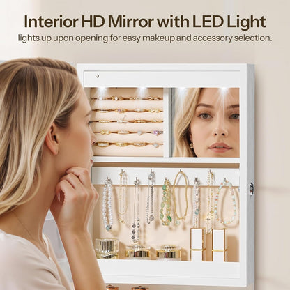 hoobro wall mounted jewelry cabinet, led jewelry armoire, side view