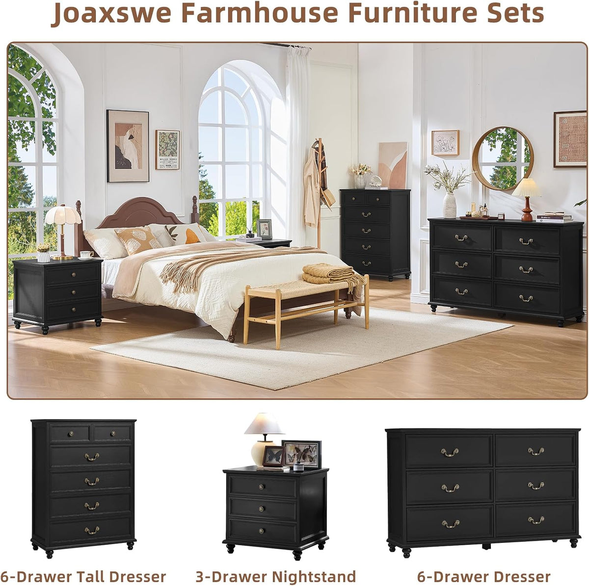 joaxswe farmhouse 6 drawers dresser for bedroom, vintage, main product view