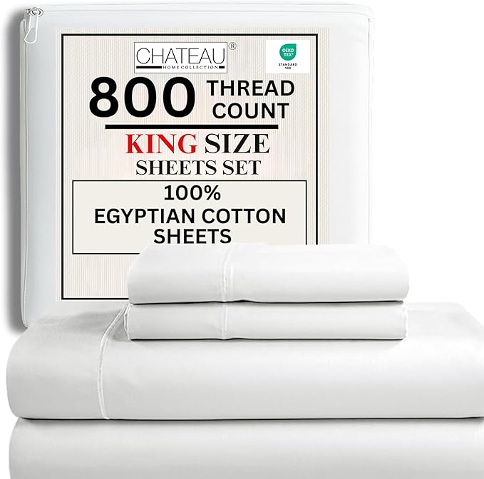 100% Egyptian Cotton Sheets King Size Sheets Set by CHATEAUHOMECOLLECTION