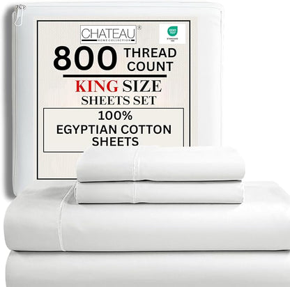 100% Egyptian Cotton Sheets King Size Sheets Set by CHATEAUHOMECOLLECTION