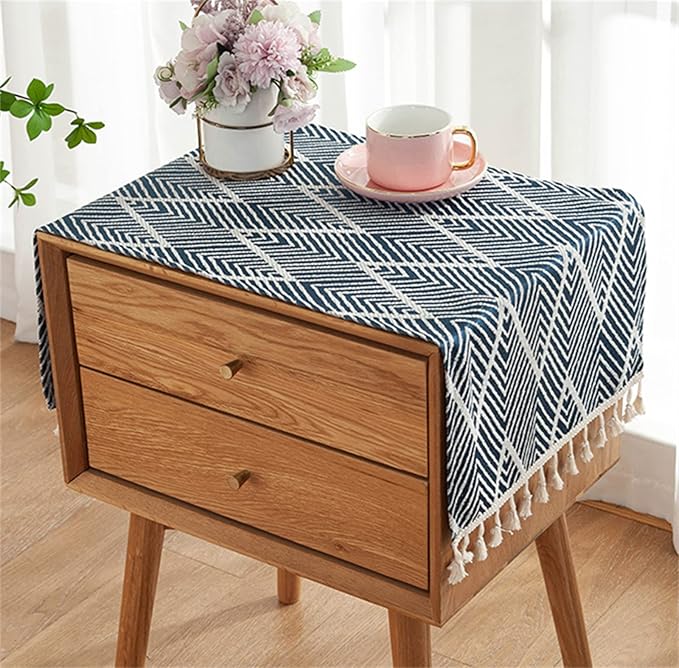 Simple Bedside Table Tassel Cover Cloth, Nightstand Tablecloth Cover Towel by Tablecloth