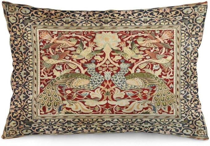 Vintage Peacock Floral William Morris Throw Pillow Covers 12x20 Inch Aesthetic by Unknown