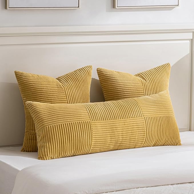 Fancy Homi 2 Packs Mustard Yellow Euro Decorative Throw Pillow Covers 28x28 Inch - Image 5