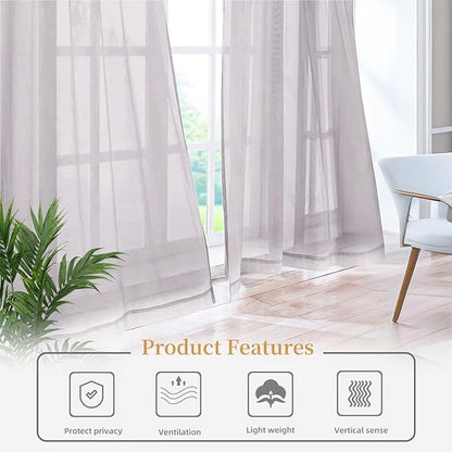 Sheer Curtains 54 Inches Long 2 Panels, Rod Pocket Short Curtain - Image 6