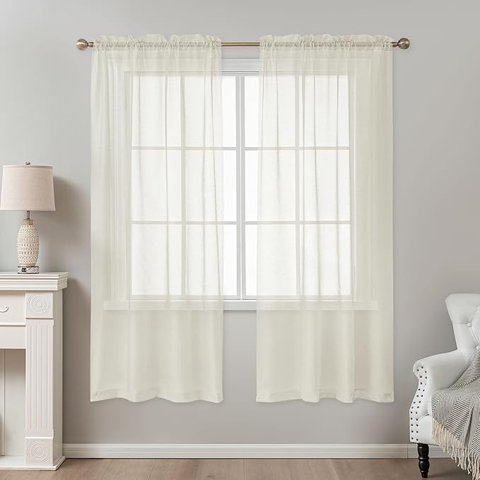 Ivory Sheer Curtains 72 Inches Long, Privacy Semi Sheer Curtains - Image 2