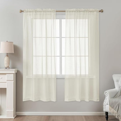 Ivory Sheer Curtains 72 Inches Long, Privacy Semi Sheer Curtains - Image 2