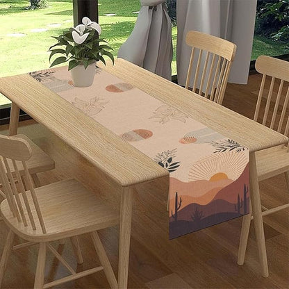 Abstract Mid Century Table Runner, Modern Sunset Green Leaves Boho Cactus - Image 2