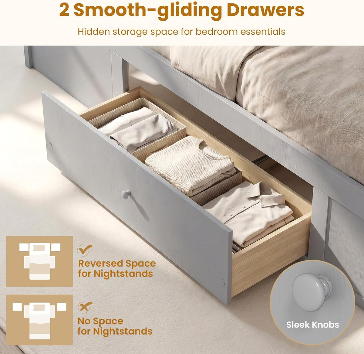 komfott twin rattan bed frame with 2 storage, package contents