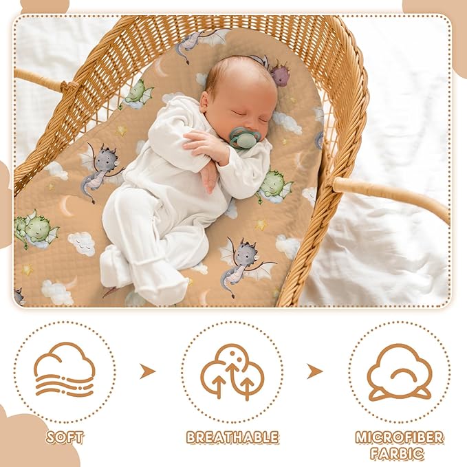 VitalCozy 4 Pcs Watercolor Dragon Bassinet Sheets 32 x 16 x 3 Inches Dragon - Image 4