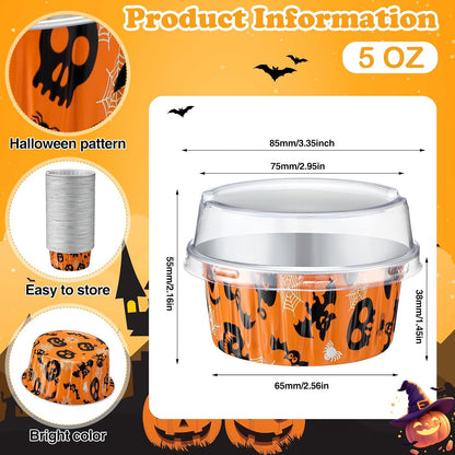 200 Set 5 oz Foil Baking Cup with Lid, Halloween, Orange
