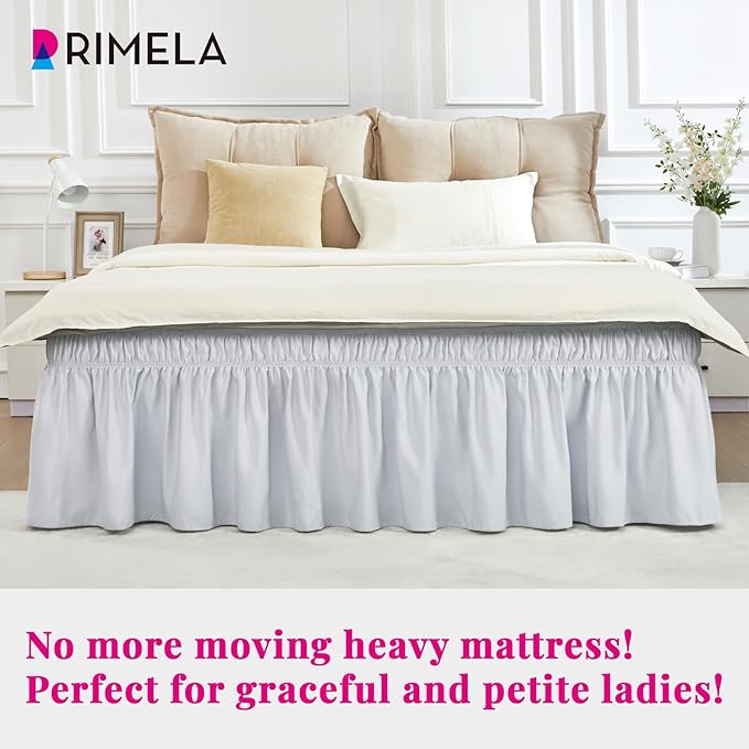 RIMELA Ice Grey Bed Skirt Queen Size 18 Inch Drop, Elastic Bed Skirting - Image 5