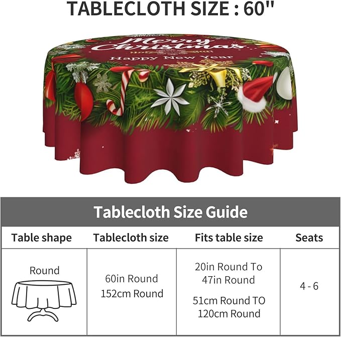 Merry Christmas Wreath Round Tablecloth 60 Inch, Christmas Decorations Round - Image 6