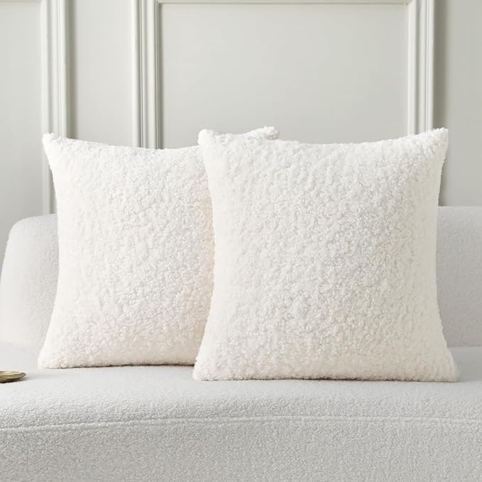 FUTEI Cream White Throw Pillow Covers 26x26 Inch Set of 2, Furry Faux Fur Teddy by FUTEI