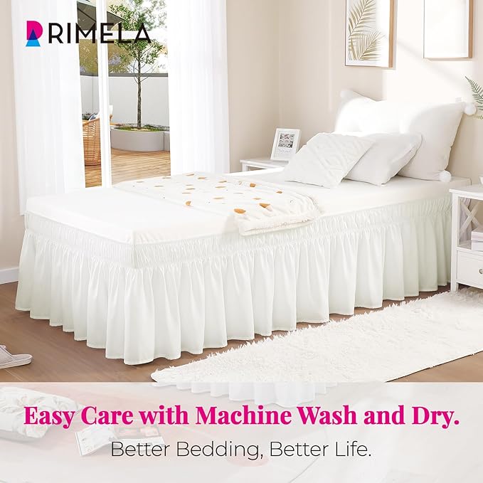 RIMELA White Bed Skirt Full Size 12 Inch Drop, Elastic Bed Skirting - Image 4