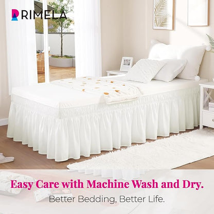 RIMELA White Bed Skirt Full Size 12 Inch Drop, Elastic Bed Skirting - Image 4