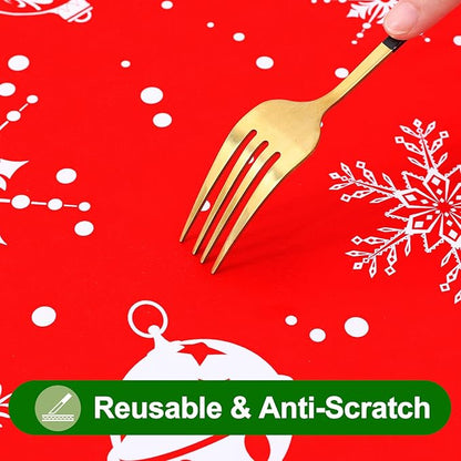 Smiry Plastic Christmas Tablecloth, Snowflake Wipeable Flannel Backed Vinyl - Image 5