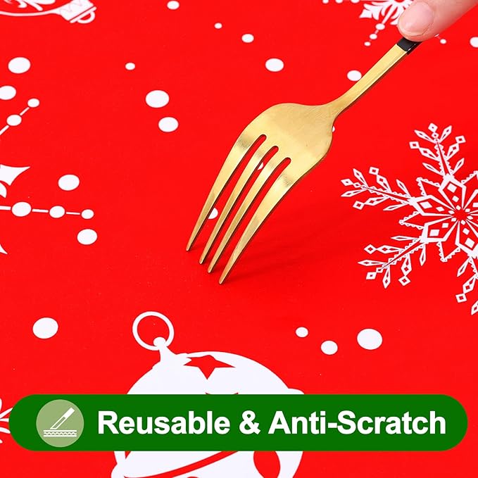 Smiry Plastic Christmas Tablecloth, Snowflake Wipeable Flannel Backed Vinyl - Image 5
