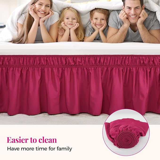 RIMELA Rose Purple Bed Skirt Queen Size 15 Inch Drop Elastic Wrap Around Dust - Image 5