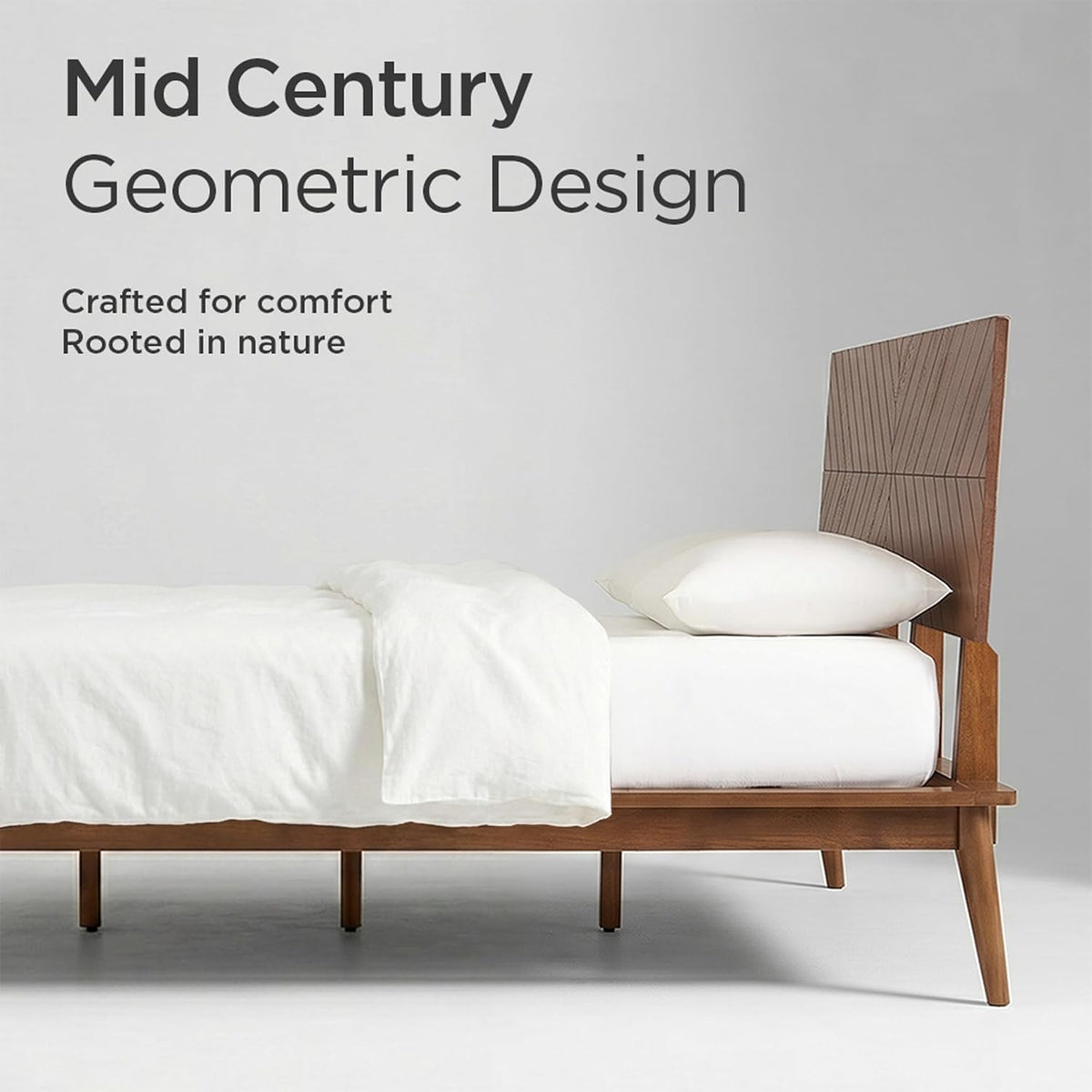 loki solid wood platform bed full, chevron headboard, close-up detail