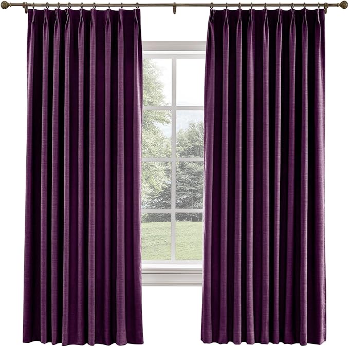 TWOPAGES 36 W x 120 L inch Pinch Pleated Curtain Room Darkening Linen Drapery by TWOPAGES