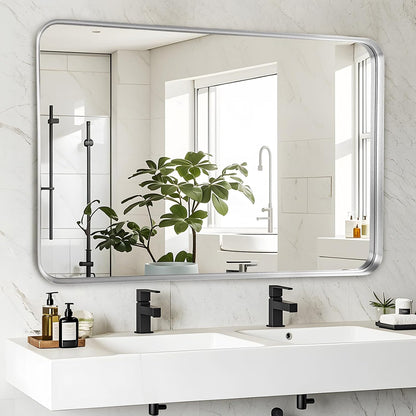 silver bathroom vanity mirror over sink 30x40, large, main product view