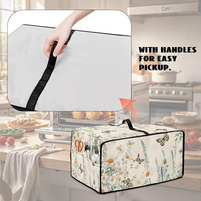 Butterfly Daisy Floral Print Microwave Oven Dust Cover Dust-Proof Heavy Duty - Image 5