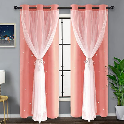 Kinryb Starry Kids Curtains Decorative Light Blocking Blackout Curtains by Kinryb