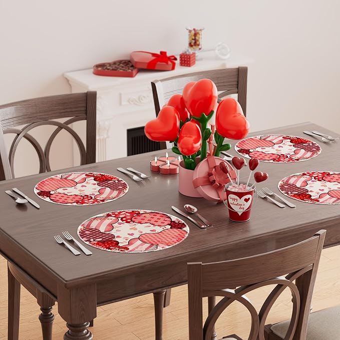 XCHI Love Hearts Valentine's Day Round Placemats Set of 4 Table Mats - Image 4