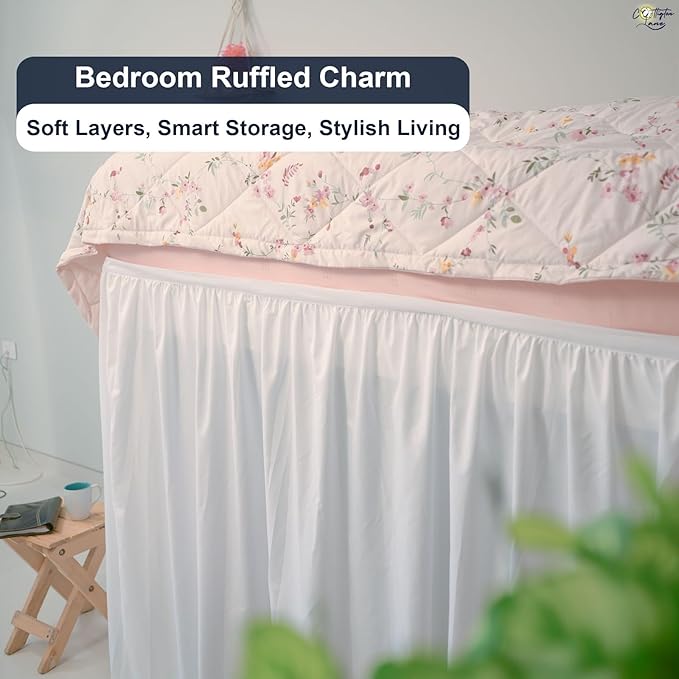 Cottington Lane Extra Long Ruffled College Dorm Bed Skirt 46 Inch Drop - Image 4