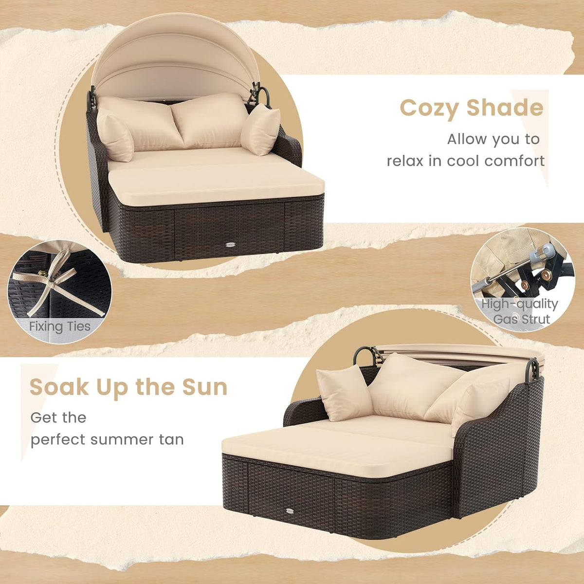 tangkula pe rattan patio daybed with retractable canopy, package contents