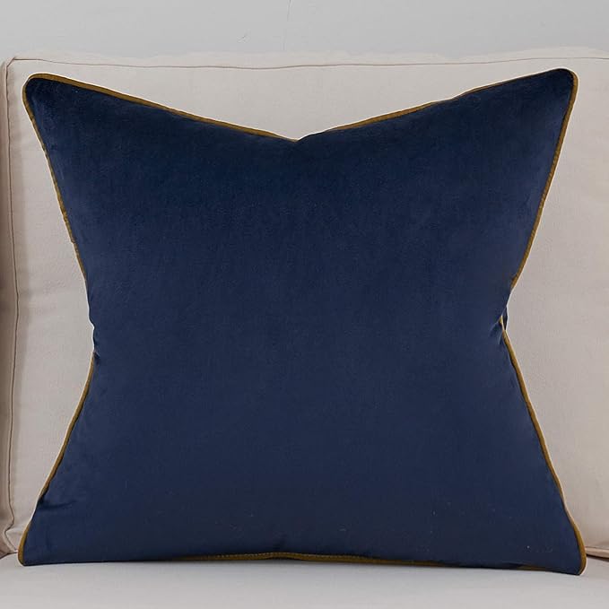 Avigers 20 x 20 Inch Navy Blue Gold Leather Striped Lines Velvet Cushion Case - Image 2