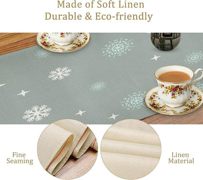 Christmas Table Runner, Christmas Snow Tree Linen Farmhouse Table Runners - Image 4