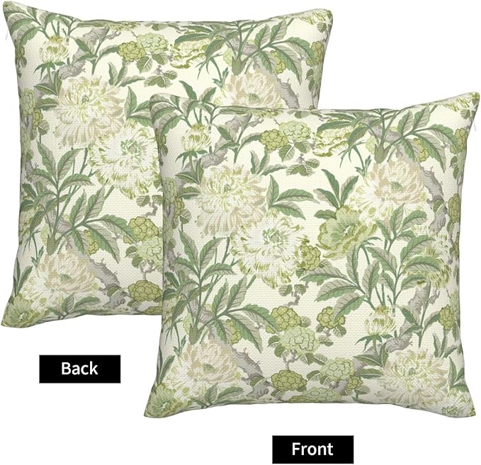 French Country Green Floral Throw Pillow Covers 18x18 Inch Set of 2 Spring - Image 7