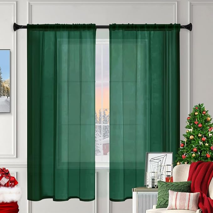 Sheer Curtains 84 Inches Long 2 Panels, Rod Pocket Short Curtain - Image 3