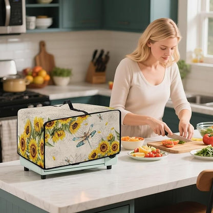 Dragonfly Sunflower Print Microwave Oven Cover Dust-Proof Microwave Toaster - Image 3