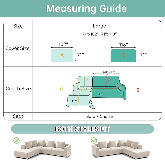 MYSKY HOME Couch Cover for Sectional Sofa, 2 Pieces Couch Covers for L Shape - Image 2