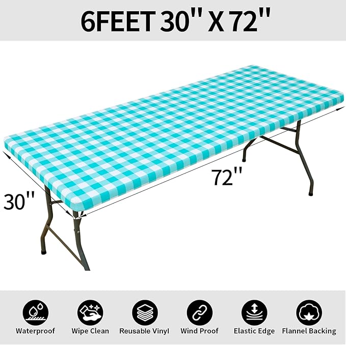 Smiry Rectangle Picnic Table Cloth, Elastic Waterproof Fitted Vinyl Tablecloths - Image 8