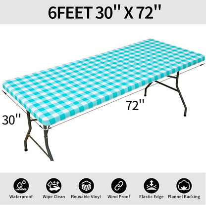Smiry Rectangle Picnic Table Cloth, Elastic Waterproof Fitted Vinyl Tablecloths - Image 8