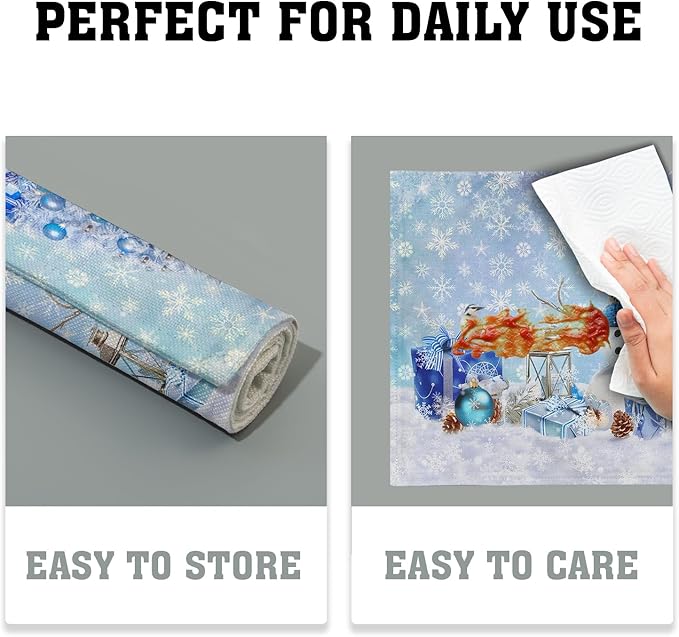 Giwawa Blue Snowman Placemats Set of 4 Christmas Trees Balls Winter Snowflakes - Image 6