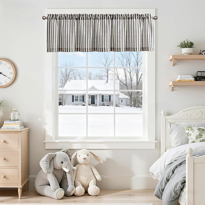 jinchan Valance Curtain Linen Textured Striped Window Curtain - Image 5