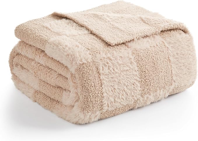 Snuggle Sac Checkered Throw Blanket Faux Fur Microfiber Blankets - Image 5