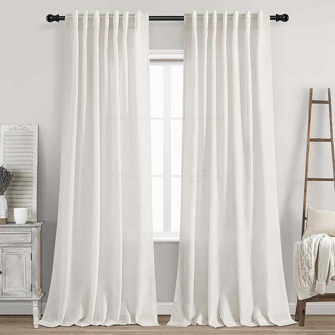 Nanspring Cream Linen Back Tab Curtains 86 Inch Length by Nanspring